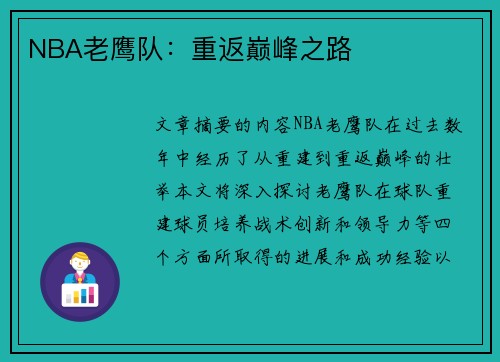 NBA老鹰队：重返巅峰之路